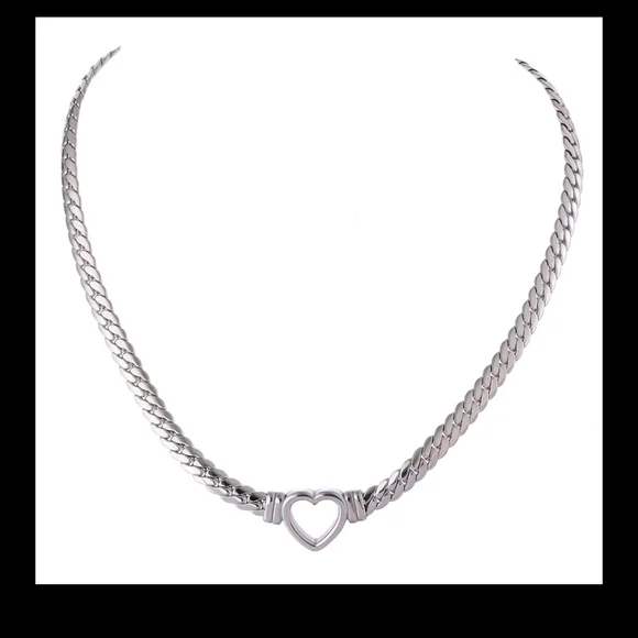 Silver Heart Choker Necklace - Picture 2 of 8